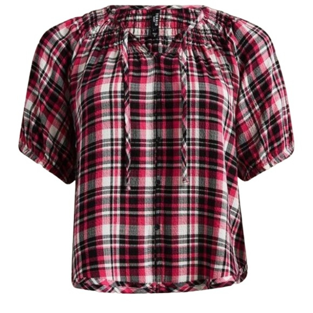 Torrid Sleep Gauze Henley Short Sleeve Plaid Pink Sleep Shirt Size 2X NWT